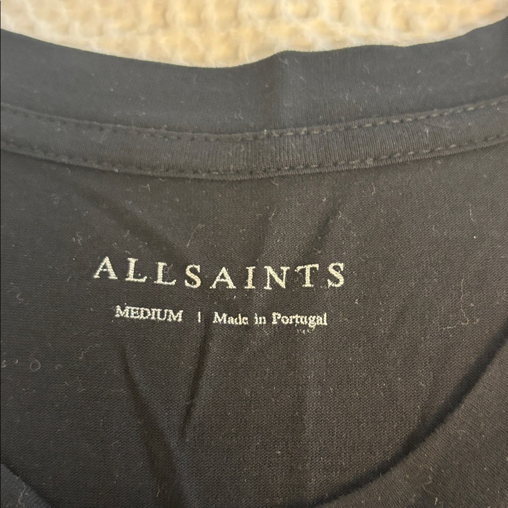 AllSaints Black Raven Print Muscle Tee - Picture 2 of 4